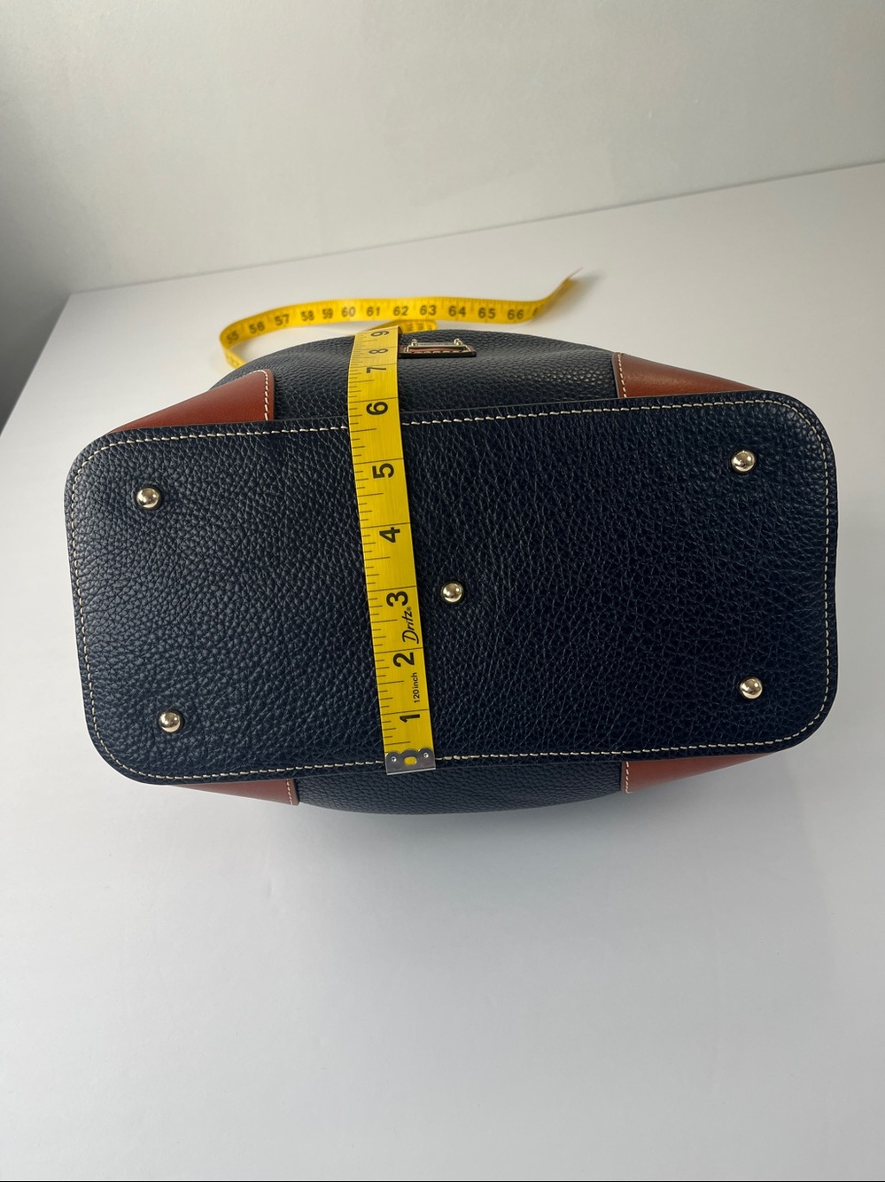 Dooney & Bourke Navy Pebbled Leather Shoulder Bag with Brown Trim - Picture 12 of 16